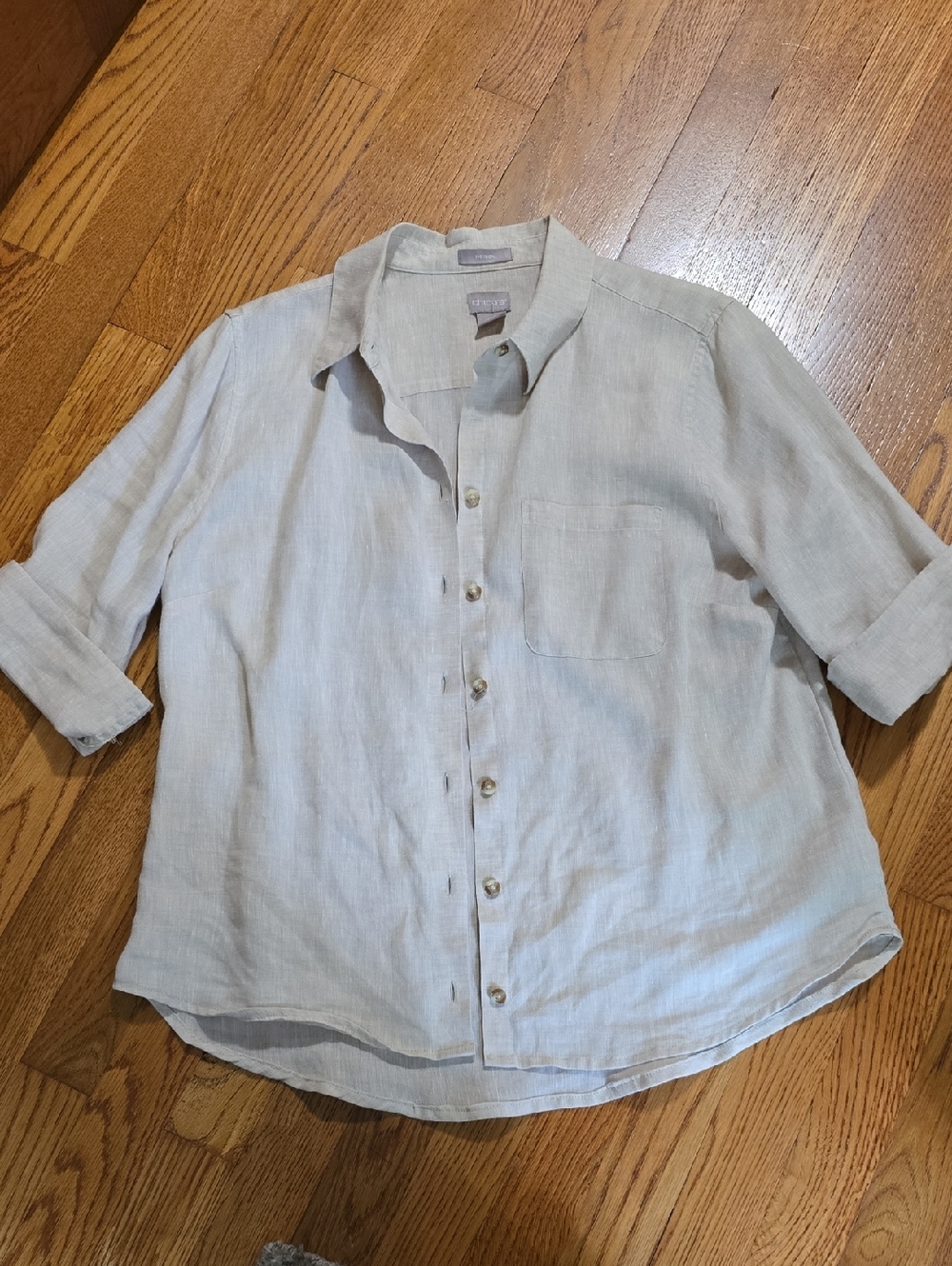 Chico's Light Beige Linen Button-Down Shirt
